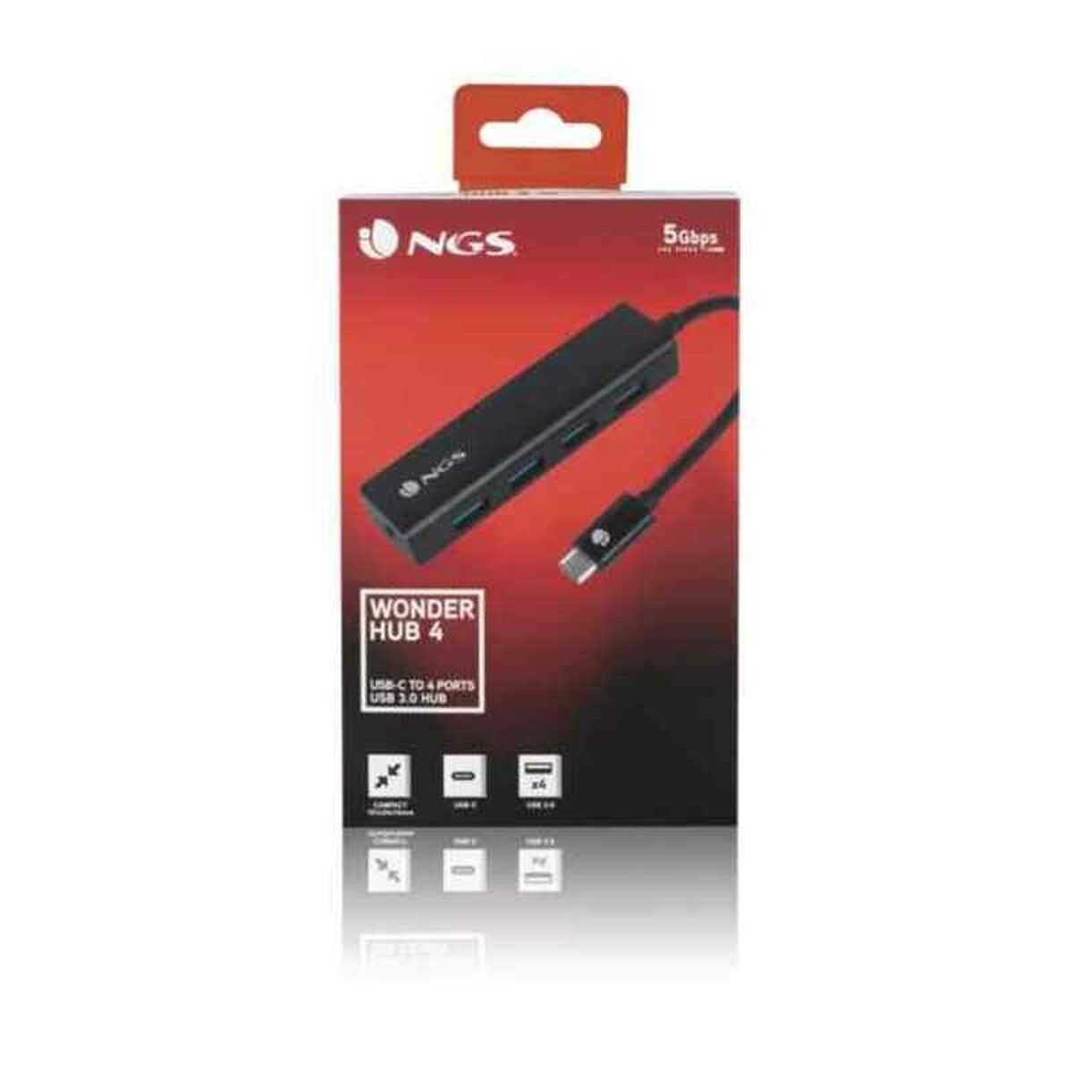 4-Port USB Hub NGS WONDERHUB4 Sort 5 Gbps